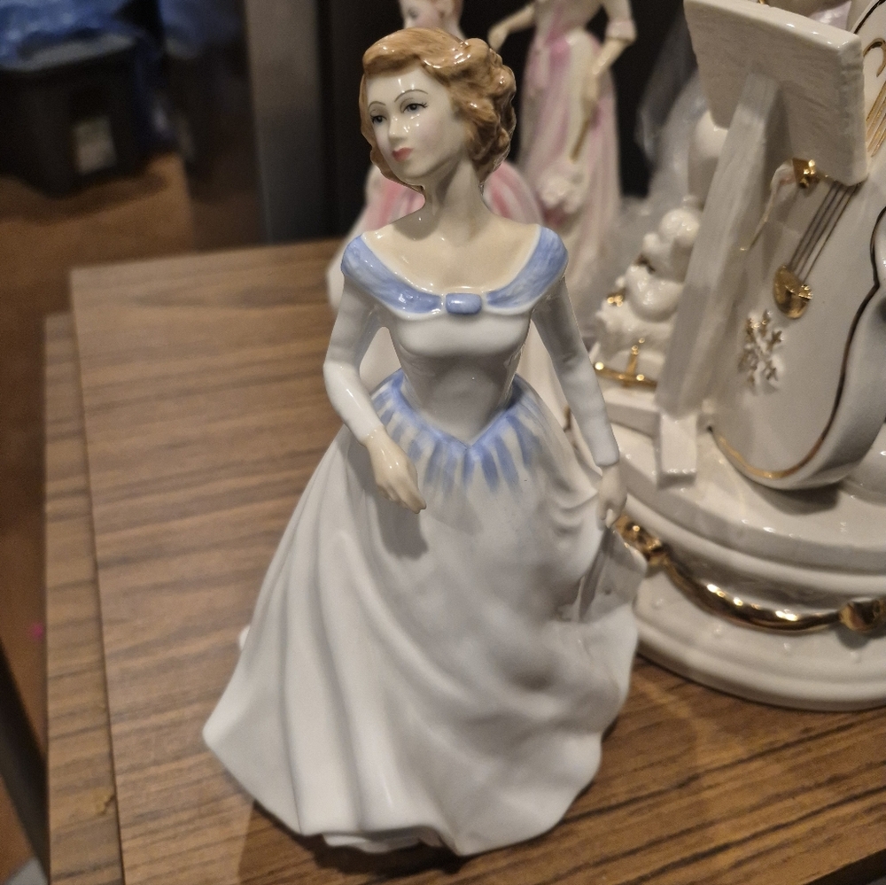 Elegant Porcelain Figurine with Blue and White Dress